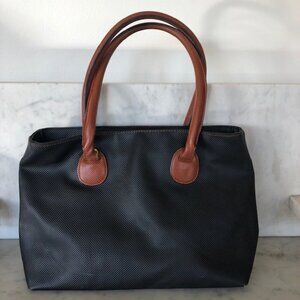 BOTTEGA VENETA Marco Polo Italian Black Pebbled Brown Accent Satchel …